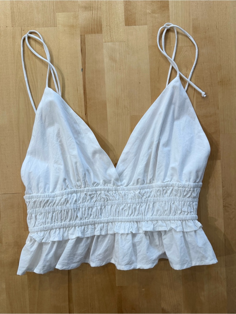 Sim & Sam NWT White Smocked Ruffle Crop Top
